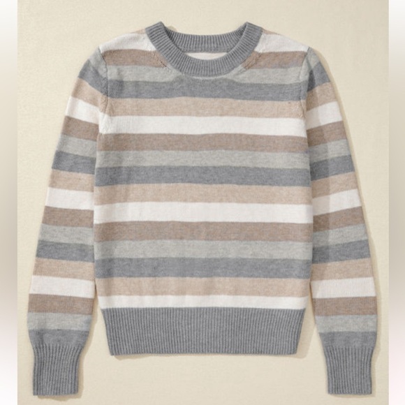 Grey Tan White Stripe Sweater - Picture 6 of 7